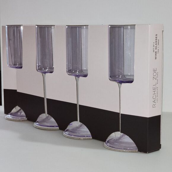 Rachel Zoe Purple Clear Wine Glass‎ 12oz Set of 4 - Picture 2 of 16